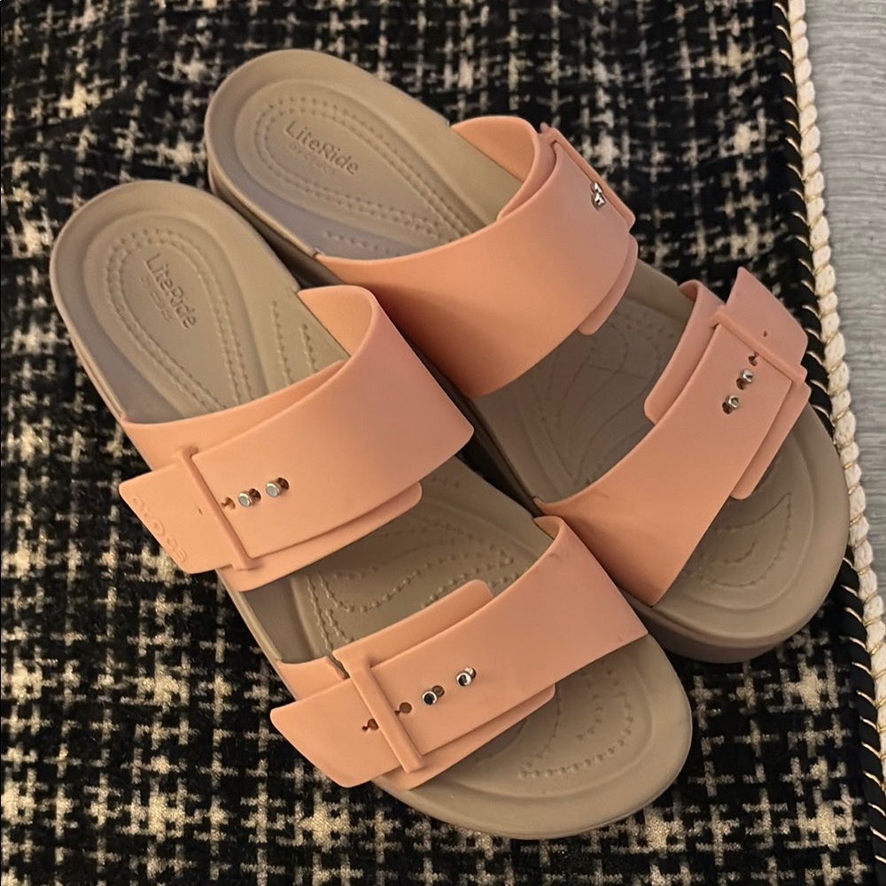 CROCS Lite Ride blush pink slip on sandals size 10W